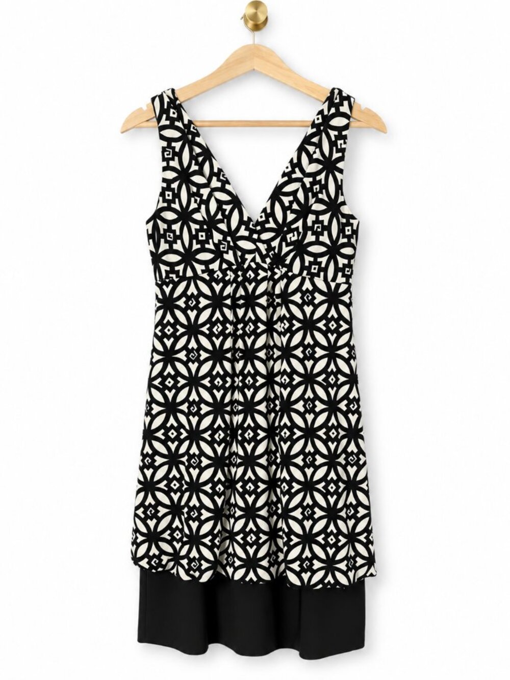Vintage Eliza J Y2K Black White Geometric Bubble Dress Size 8 Sleeveless Mini